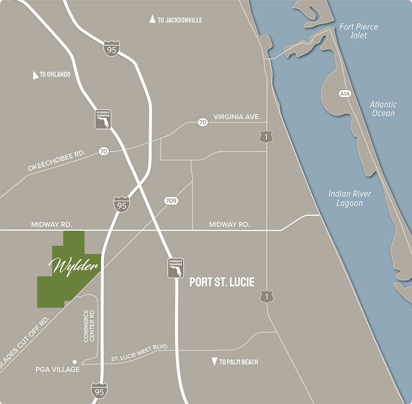 Map of Port St Lucie and location of Wylder