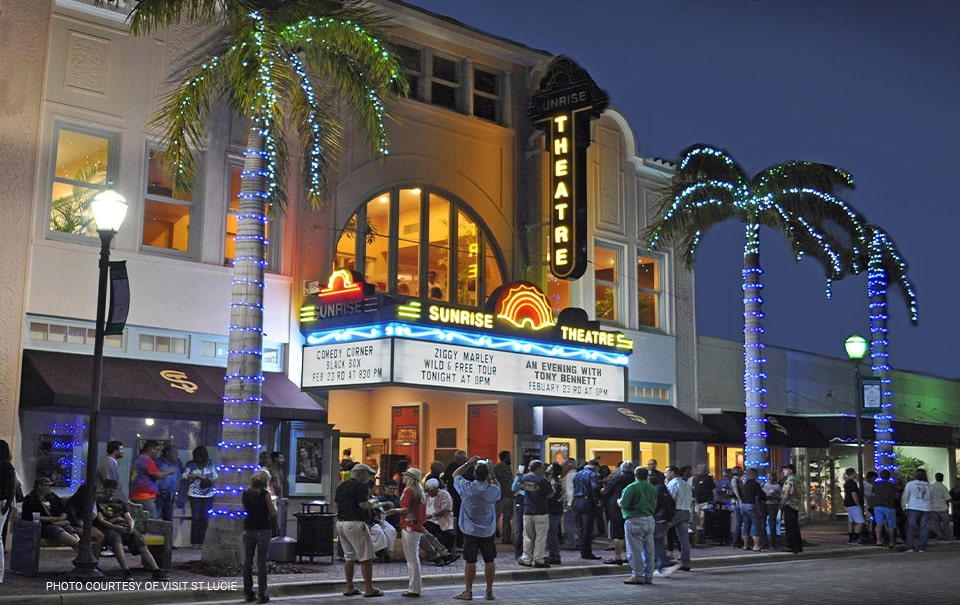 Sunrise Theatre in Downtown Fort Pierce at Night