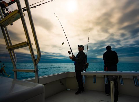two men deep sea fishing off of the treasure coast