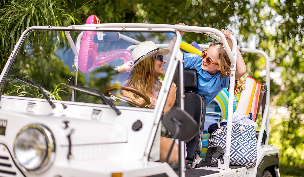 mother and daughter in jeep