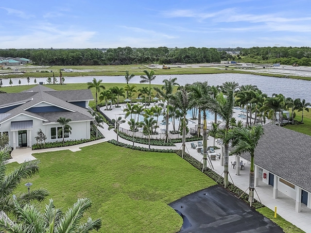 Aerial view of the Wylder Port St. Lucie clubhouse and pool amenities