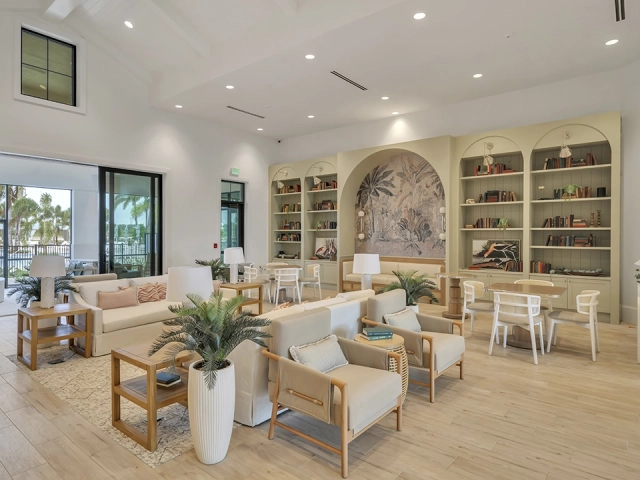 Clubhouse library and social lounge at Wylder Port St. Lucie